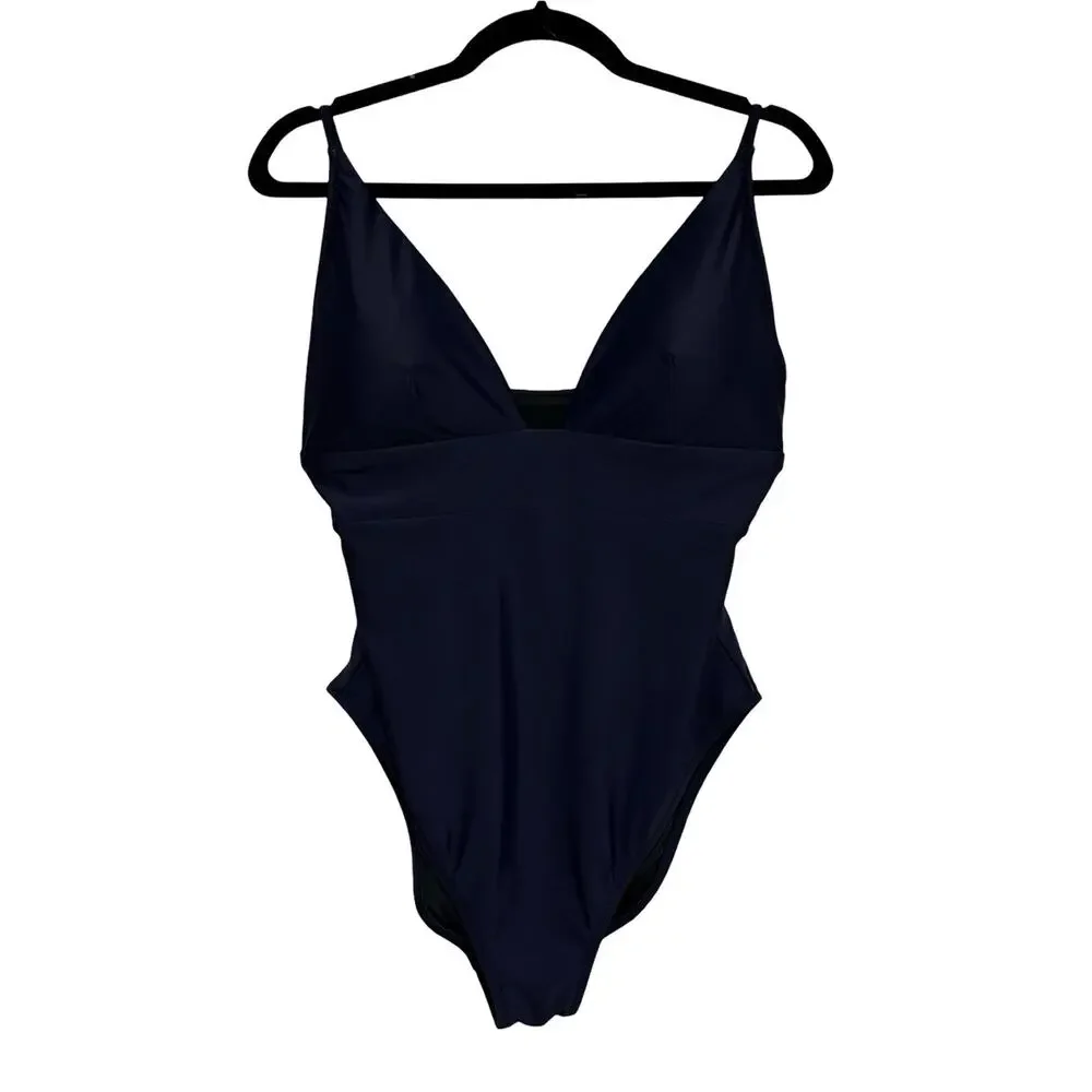 J. Crew Plunge One Piece Swimsuit in Navy Blue - Size 14